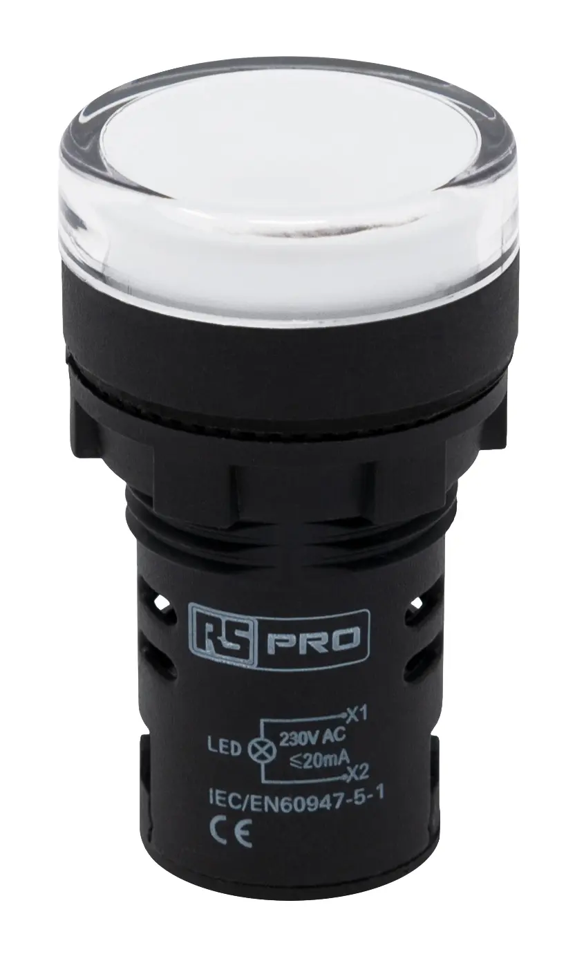 RS PRO Leuchtmelder, 230V ac Weiß, Ausschnitt-Ø 22mm LED Tafelmontage IP 65 Schraub