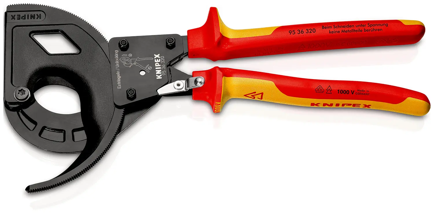 Produktfoto 1 von Knipex Knipex VDE 1000V zugelassen Ratsche Schließer (NO) 320 mm, Schneidleistung 60 mm