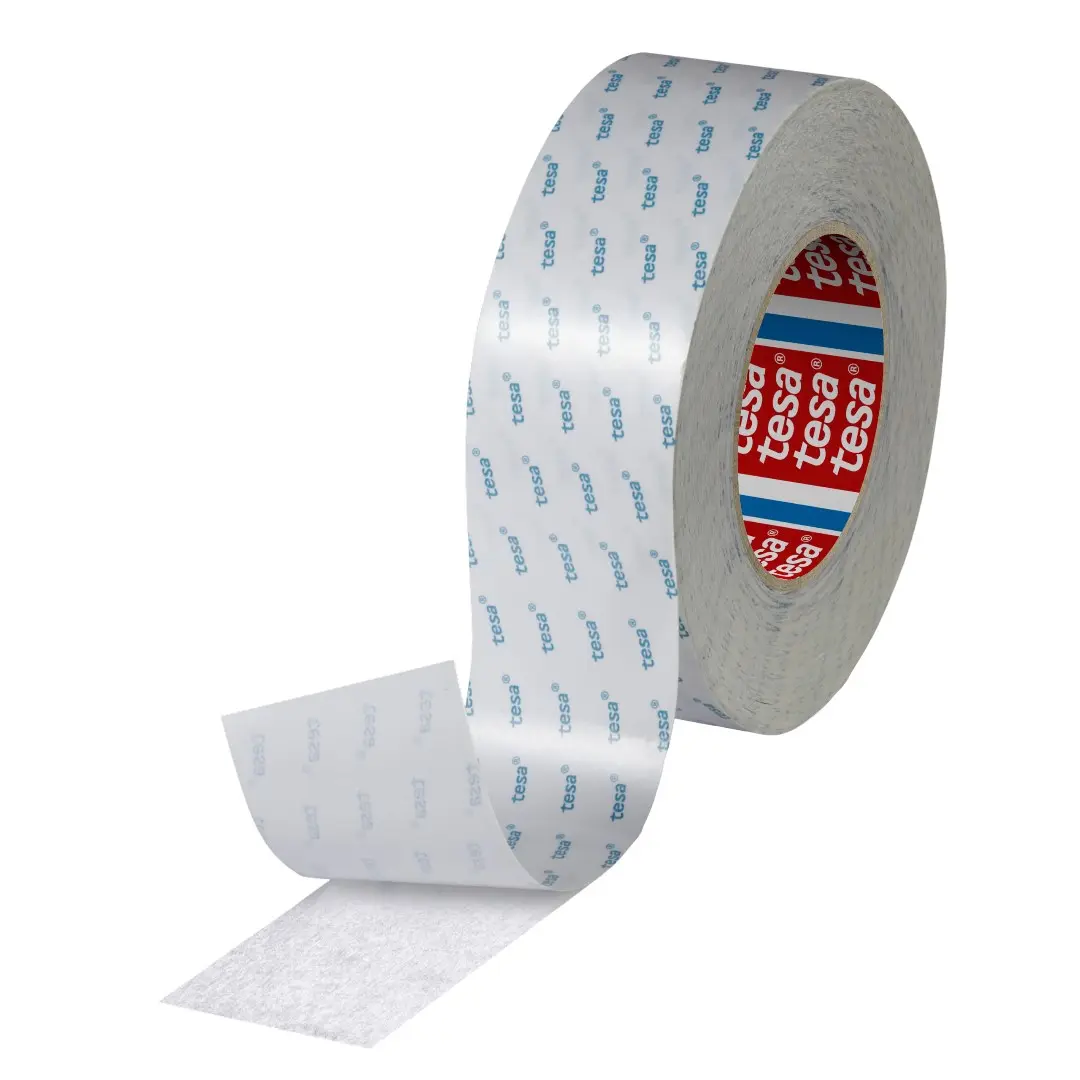 Produktfoto 1 von Tesa 04943-00008-04 Doppelseitiges Gewebeband, transparent, 0°C bis +100°C, Stärke 0.100mm, 50mm x 50m