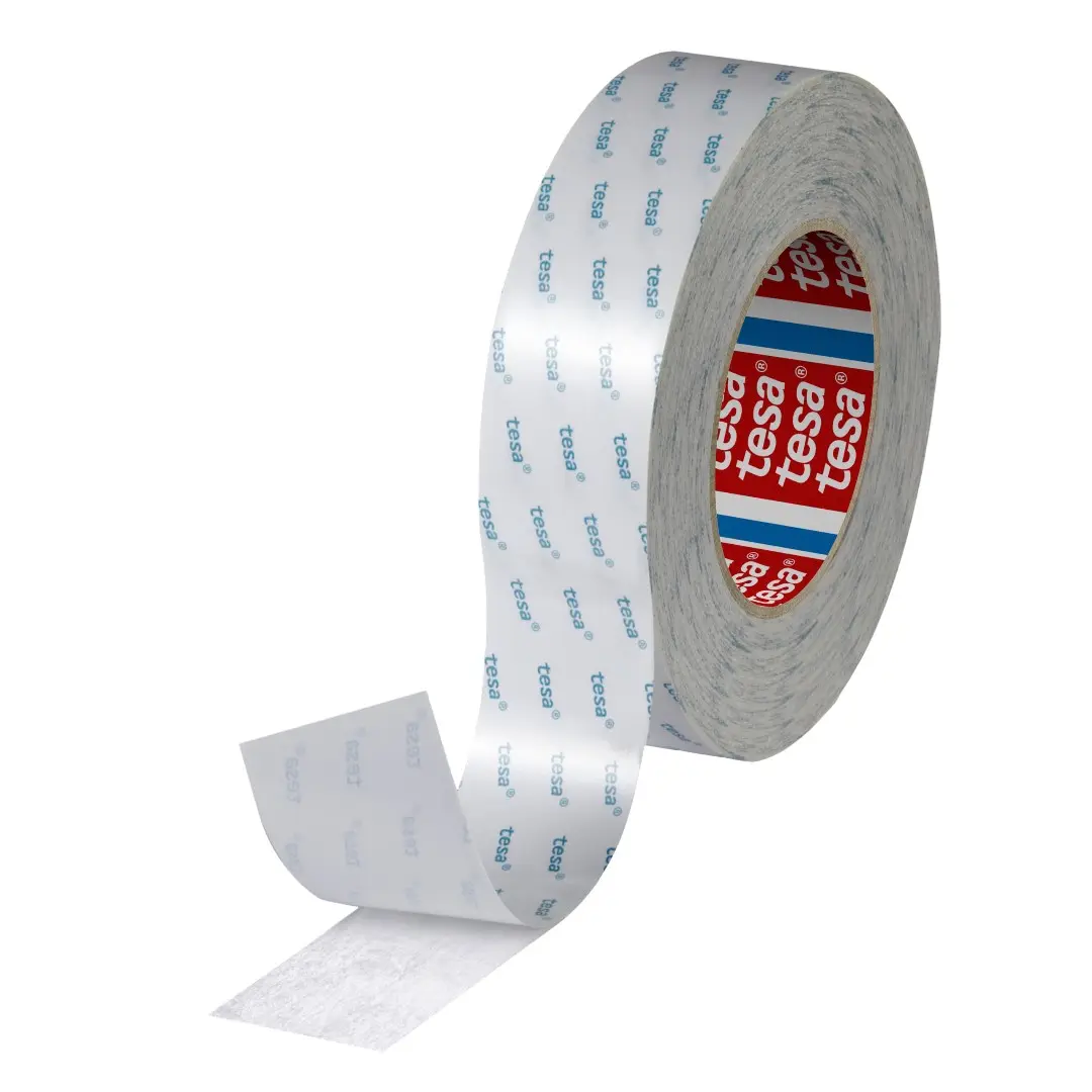 Produktfoto 1 von Tesa 04943-00007-04 Doppelseitiges Gewebeband, transparent, 0°C bis +100°C, Stärke 0.100mm, 38mm x 50m