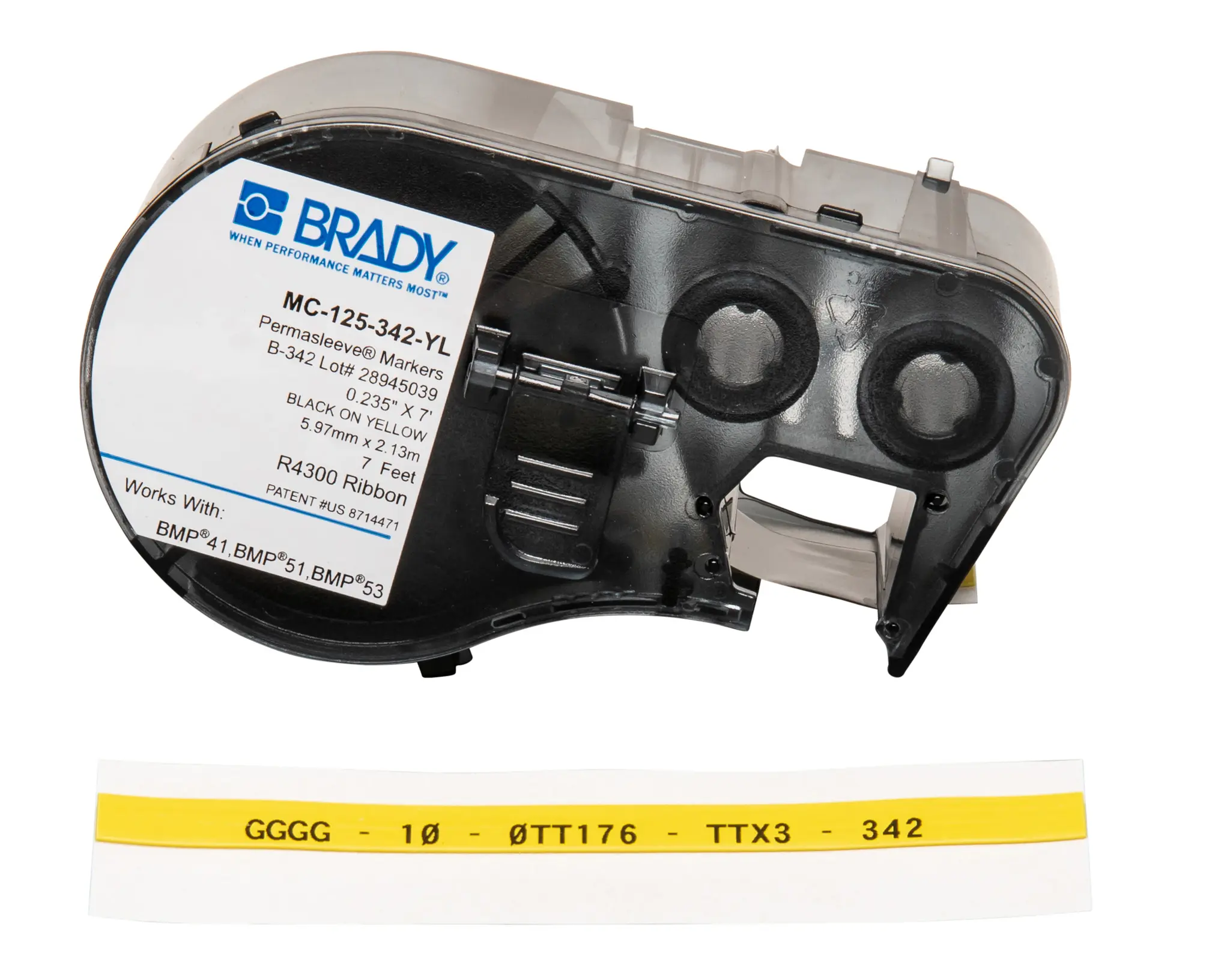 Produktfoto 1 von Brady B-342 Beschriftungsband Schwarz für BMP41, BMP51, BMP53 auf Schwarz auf Gelb