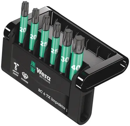 Produktfoto 1 von Wera Sechskant Sechskant Schlagkörper, Diamant-Spitze 1/4 in T25, T30, T40, Länge 50 mm, 6-teilig