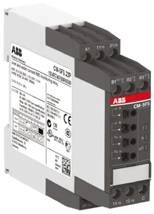 Produktfoto 1 von ABB CM-SFS Überwachungsrelais 1-phasig, 2-poliger Wechsler 1.5A Überstrom, Unterstrom 0.3A DIN-Schienen