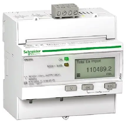 Produktfoto 1 von Schneider Electric Acti9 iEM Energiemessgerät LCD 95 mm x 90 mm Digital, 10-stellig / 3-phasig 5 Ausg. 1 Eing.