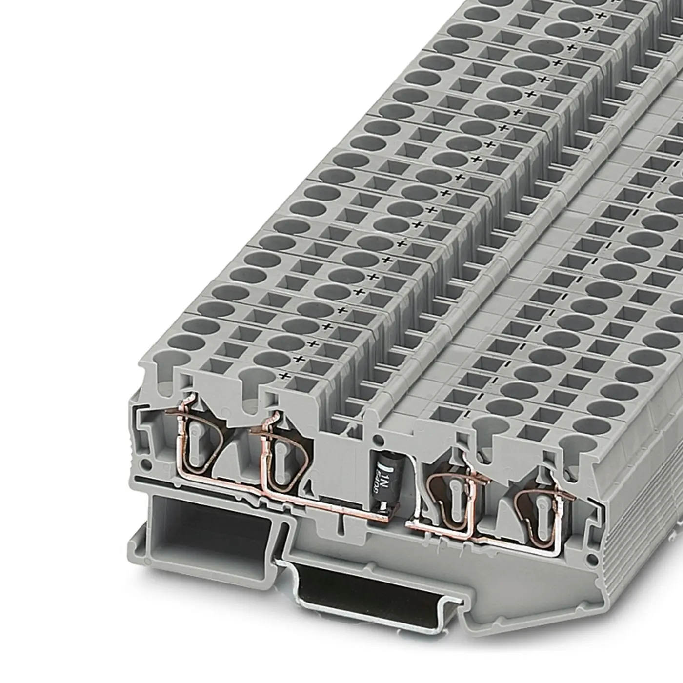 Produktfoto 1 von Phoenix Contact ST 4-QUATTRO-DIO 1N 5408/L-R Reihenklemmenblock Einfach Grau, 800 V / 1.5A, Federklemme