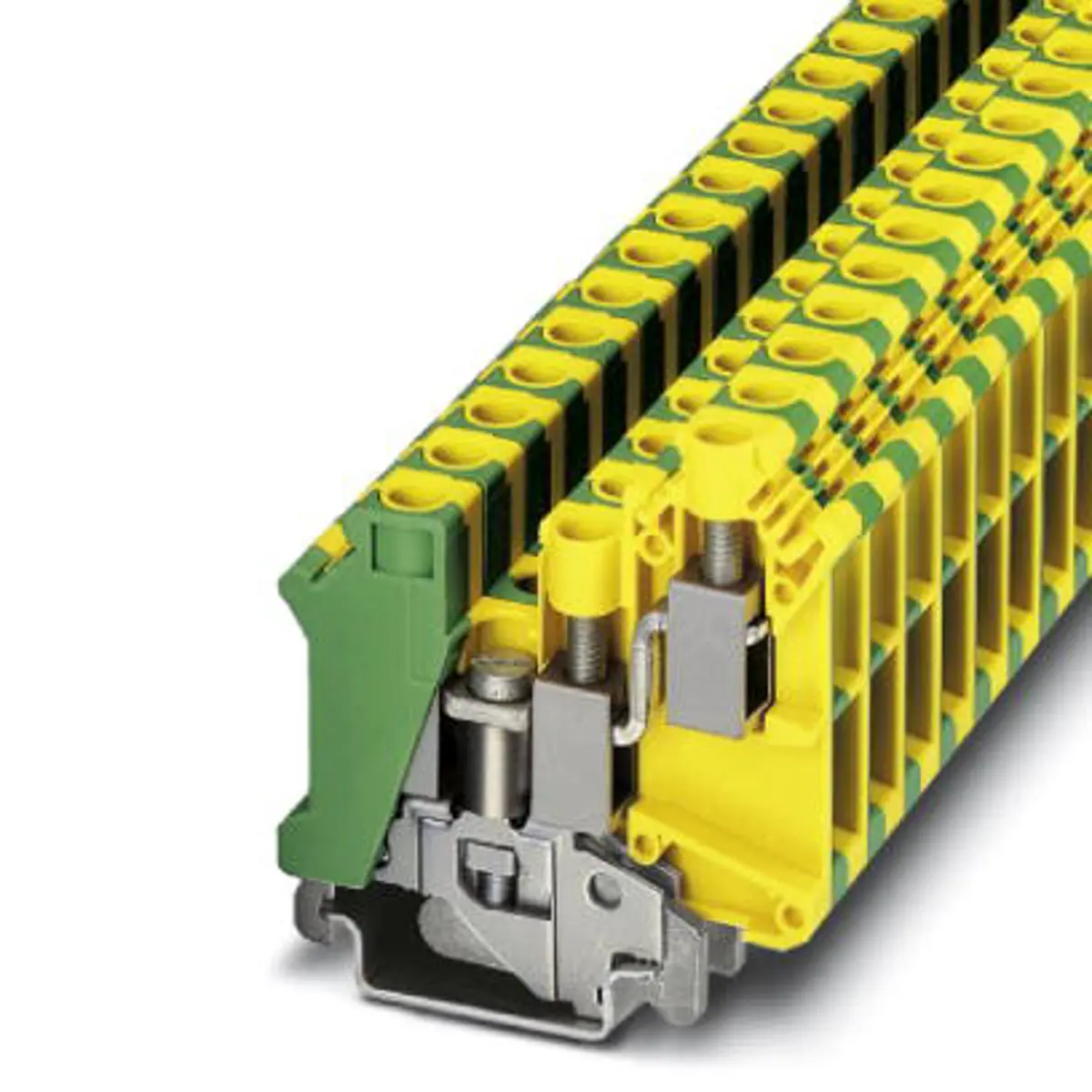 Produktfoto 1 von Phoenix Contact UK 10-TWIN-PE Schutzleiterklemme 2 Grün, Gelb, 0.15mm², 6 mm², 800V Schraubbefestigung