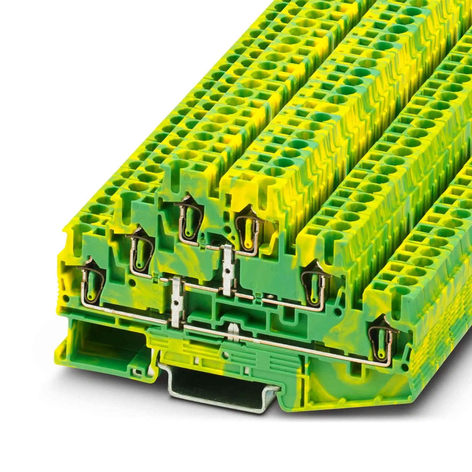 Produktfoto 1 von Phoenix Contact ST 2.5-3PE Anschlussklemmenblock DIN-Schiene 3 Grün, Gelb, 0.08mm², 4 mm², 500V ZUGFEDER