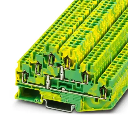 Produktfoto 1 von Phoenix Contact ST 2.5-3PE Anschlussklemmenblock DIN-Schiene 3 Grün, Gelb, 0.08mm², 4 mm², 500V ZUGFEDER