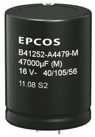 TDK B41252 Einrastmontage Kondensator 15000 μF ±20 % / 50V dc, Ø 35 mm x 50 mm x 50 mm, 105 °C