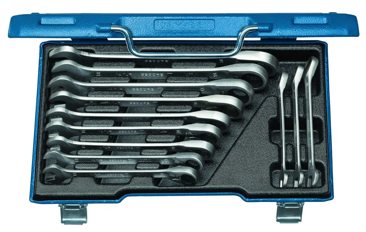 Gedore Schraubenschlüsselsatz Ratschenschlüsselsatz CrV-Stahl, 12-teilig 8 To 19 mm