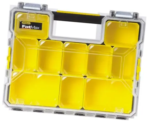 Produktfoto 1 von Stanley Kleinteilebox, Polycarbonat, Metall Gelb, Schwarz, 10 Fächer Verstellbare Fächer, 330 mm x 432 mm x 109 mm