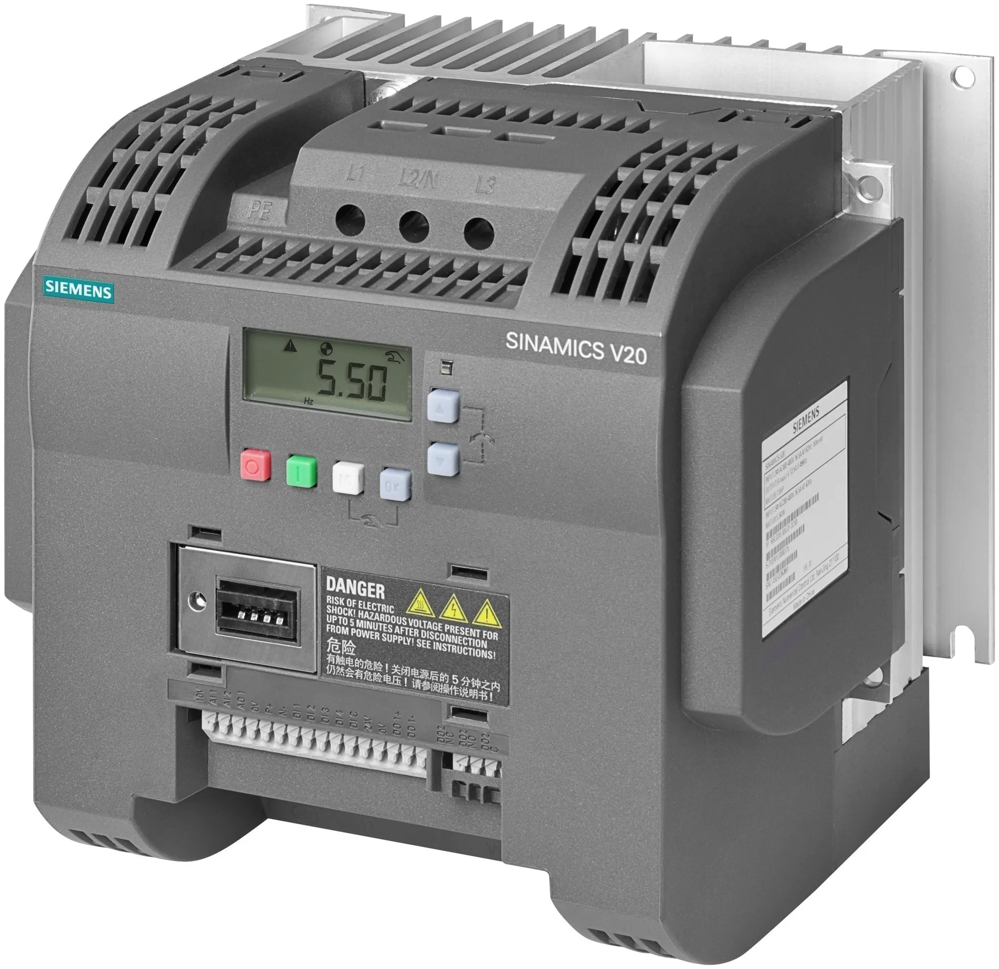 Produktfoto 1 von Siemens SINAMICS V20 3-Phasen Frequenzumrichter 5.5 kW 480 V 12.5 A 550Hz