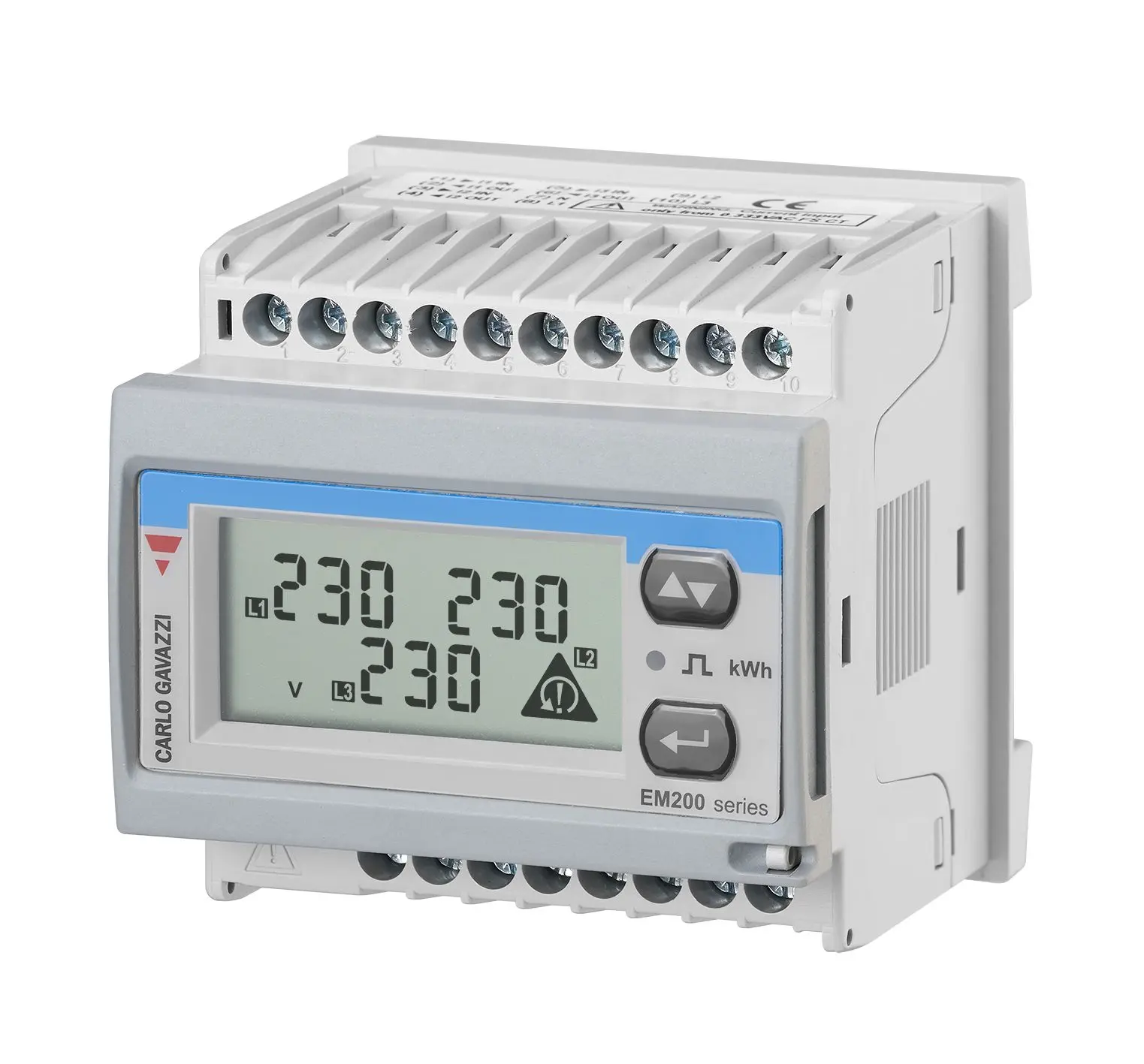 Produktfoto 1 von Carlo Gavazzi EM2172D Energiemessgerät LCD 68 mm x 68 mm 3-phasig, 7-stellig / 3-phasig Impulsausgang
