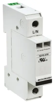 Produktfoto 1 von Bourns 1210 Überspannungsableiter 1-poliger Protektor 100 kA 415V ac, DIN-Hutschiene, -50 °C→85 °C