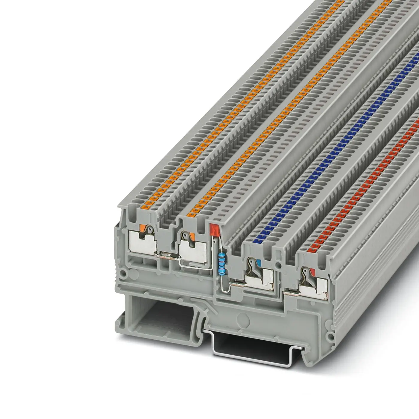 Produktfoto 1 von Phoenix Contact PTIO 1.5/S/3-LED 24 RD Anschlussklemmenblock DIN-Schiene 3 Grau, 1.5 mm², 250 V Einsteck-Anschluss
