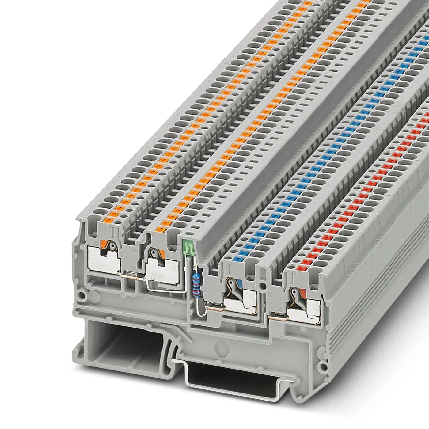 Produktfoto 1 von Phoenix Contact PTIO 1.5/S/3-LED 24 GN Anschlussklemmenblock DIN-Schiene 3 Grau, 1.5 mm², 250 V Einsteck-Anschluss