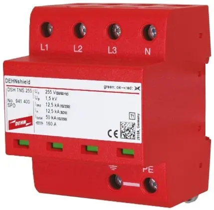 Produktfoto 1 von Dehn DSH Überspannungsschutz Modul Überspannungsableiter 50 kA 255V ac, DIN-Hutschiene, -40 °C→80 °C