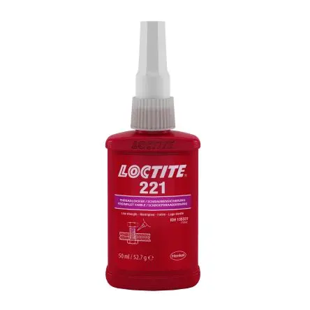 Produktfoto 1 von Loctite 221 Schraubensicherungsklebstoff Flüssig Violett, Flasche 50 ml, Niedrigfest aushärtend in 24 h