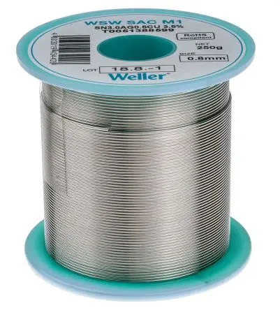 Produktfoto 1 von Weller Draht Lötzinn bleifrei 96.5 %Sn 0 %Pb 0.5 %Cu 3 %Ag, 217 °C, Ø 0.8 mm / 250 g
