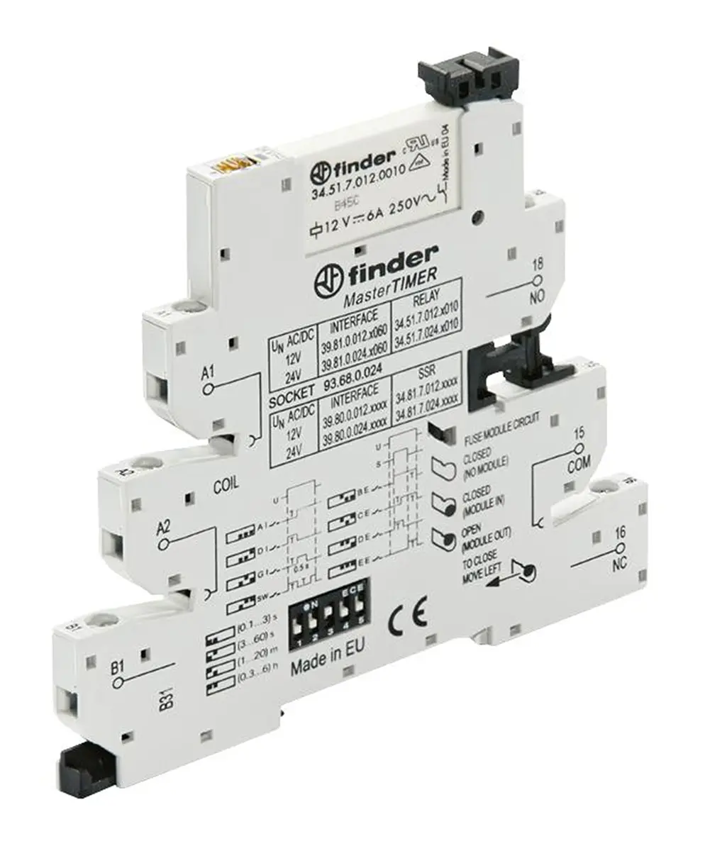 Produktfoto 1 von Finder 39 Interface Relais 24V ac/dc, 1-poliger Umschalter DIN-Hutschiene 11mA