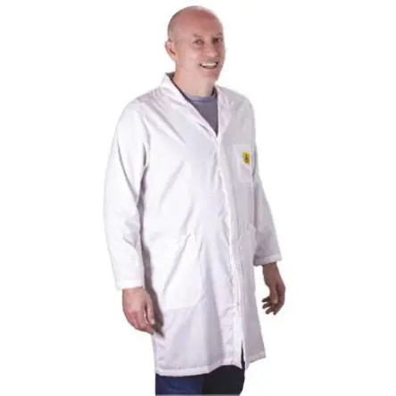 Produktfoto 1 von RS PRO Wiederverwendbar Unisex Laborkittel, Polyester, Baumwolle Weiß, Größe S ESD-Sicherheit