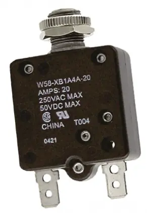 Produktfoto 1 von TE Connectivity W58 Thermischer Überlastschalter / Thermischer Geräteschutzschalter, 1-polig, 20A, 50 V dc, 250V ac,