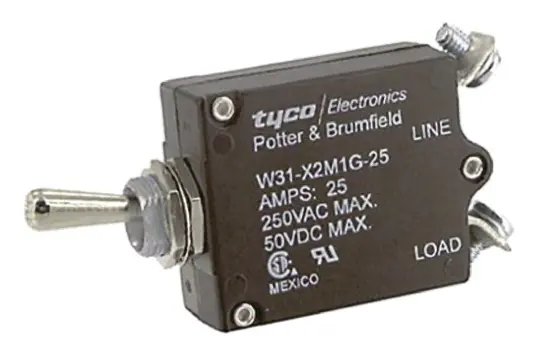 Produktfoto 1 von TE Connectivity W31 Thermischer Überlastschalter / Thermischer Geräteschutzschalter, 1-polig, 25A, 50 V dc, 240V ac,