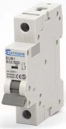 Produktfoto 1 von Europa EUB1 Miniaturüberlastschalter Typ B, Pol 1-polig 32A 240V ac, Abschaltvermögen 6 kA EUB1