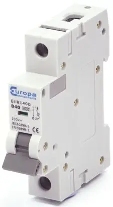 Produktfoto 1 von Europa EUB1 Miniaturüberlastschalter Typ B, Pol 1-polig 40A 240V ac, Abschaltvermögen 6 kA EUB1