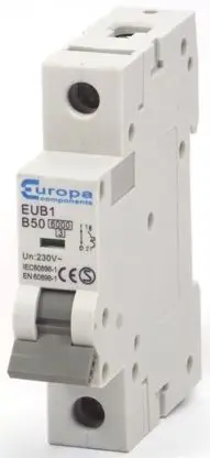 Produktfoto 1 von Europa EUB1 Miniaturüberlastschalter Typ B, Pol 1-polig 50A 240V ac, Abschaltvermögen 6 kA EUB1