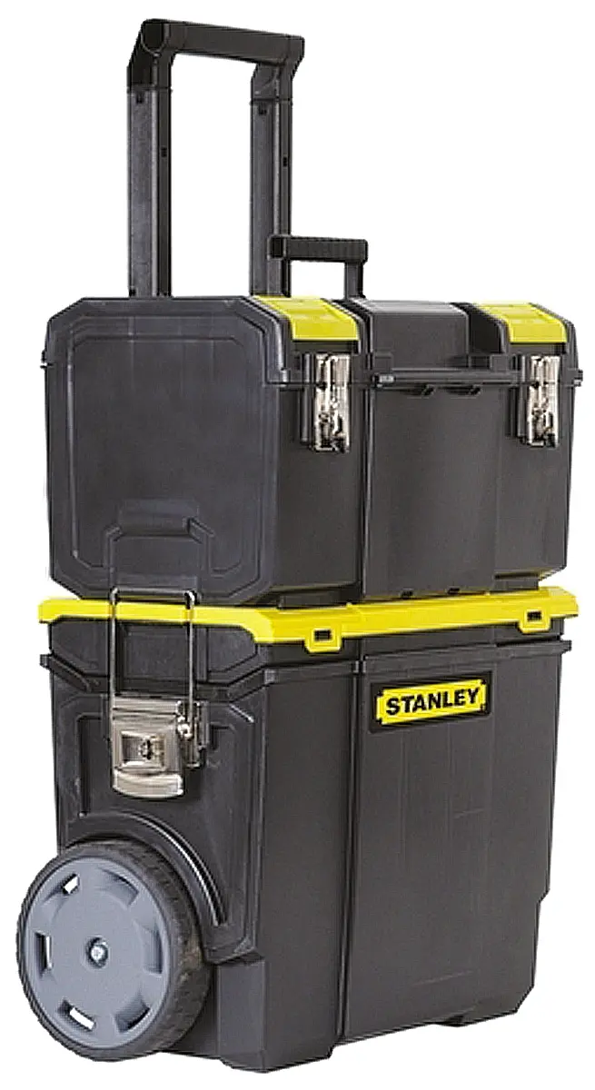 Produktfoto 1 von Stanley Kunststoff Werkzeugbox Gelb, Schwarz, 2 Schubladen, L. 475 mm B. 284 mm H. 475 mm, 4 kg, Vorhängeschloss