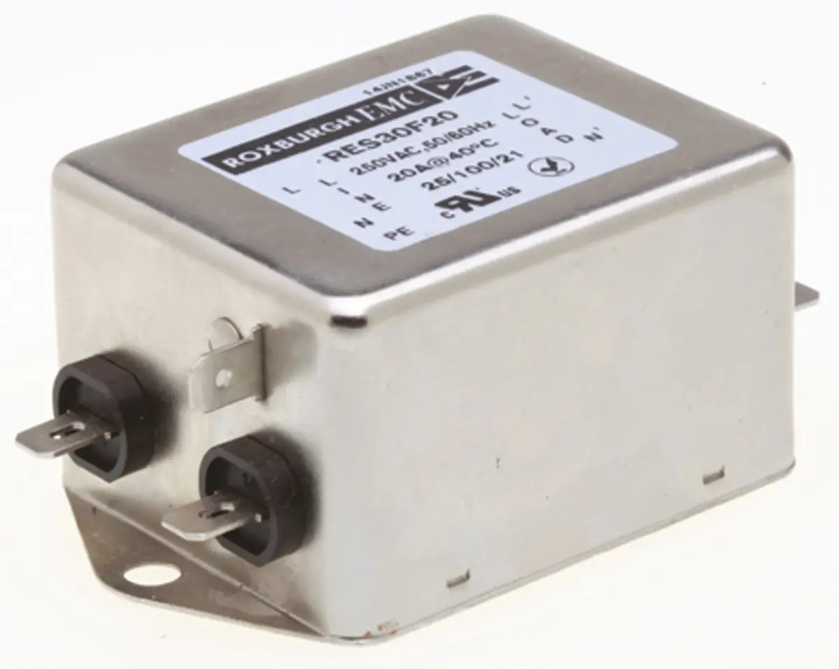 Roxburgh EMC RES30 Entstörfilter, 250V ac, 20 A, Chassismontage, Faston, 1-phasig 0.87 mA / 400Hz