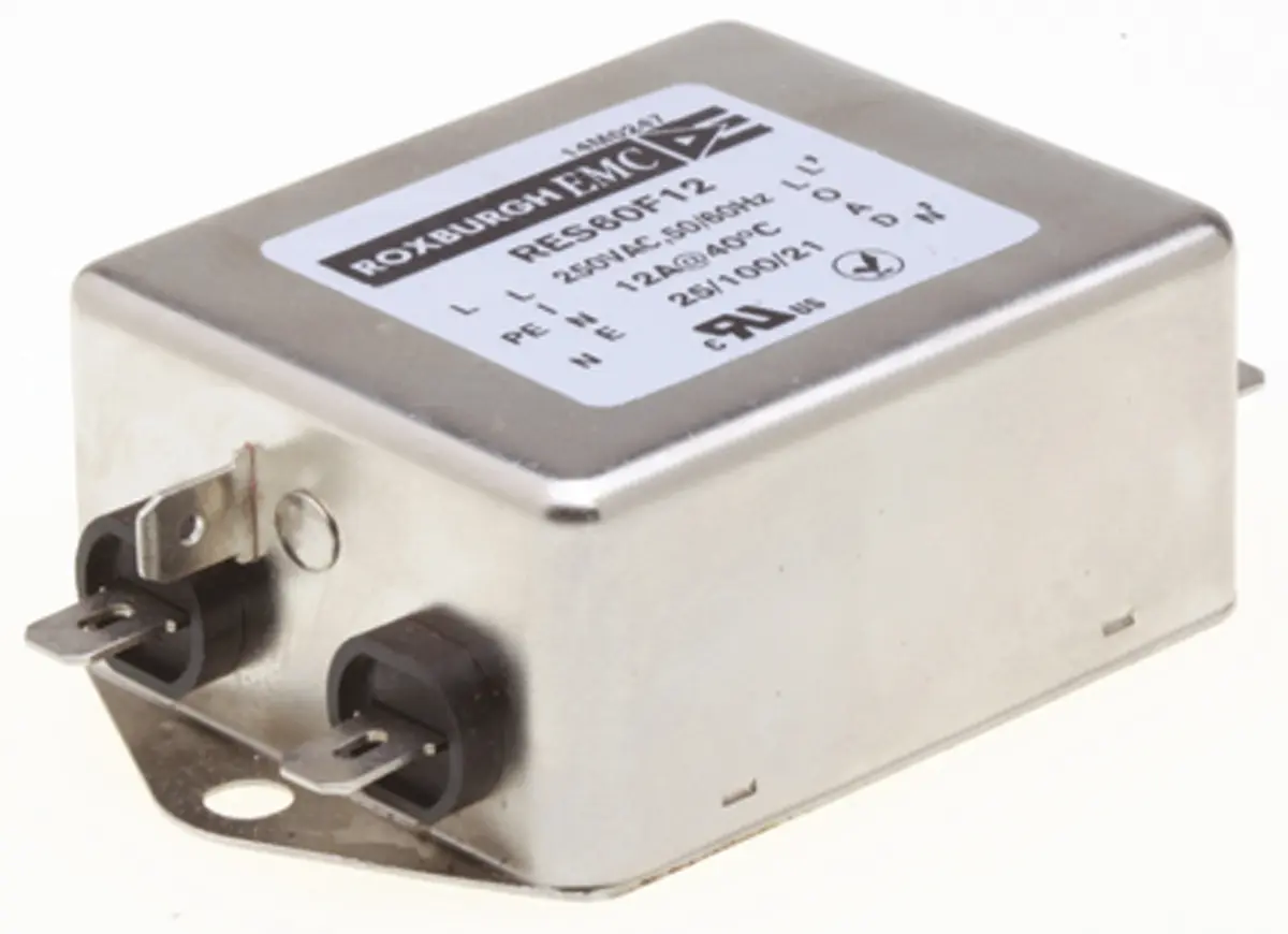 Roxburgh EMC RES60 Entstörfilter, 250V ac, 12 A, Chassismontage, Faston, 1-phasig 0.74 mA / 400Hz