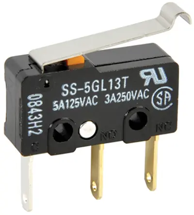 Produktfoto 1 von Omron Mikroschalter Rollenhebel simuliert-Betätiger Lötöse, 1-poliger Wechsler, 250 V ac, 30 V dc, 5A IP40 1.47N -25 °C