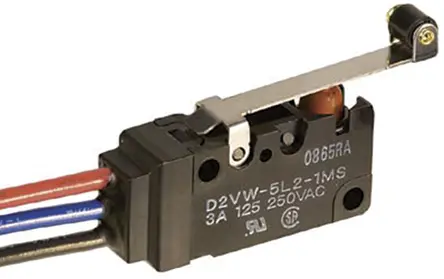 Produktfoto 1 von Omron Mikroschalter Scharnierhebel kurz-Betätiger Stecker, 1-poliger Wechsler, 30 V dc, 5A IP67 2.25N -40 °C - 85 °C