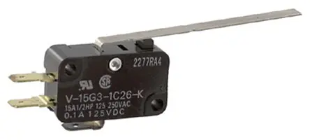 Produktfoto 1 von Omron Mikroschalter Scharnierhebel lang-Betätiger Schnellverbindung, 1-poliger Wechsler, 250 V ac, 250 V dc, 15A IP40