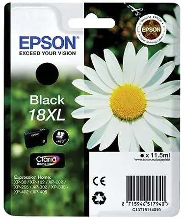 Produktfoto 1 von Epson 18XL Tintenpatrone für XP-402, XP-202, XP-102, XP-305, XP-405, XP-205, XP-30, XP-302 Schwarz Seitenertrag 470