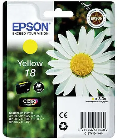 Epson 18 Tintenpatrone für XP-305, XP-102, XP-30, XP-302, XP-402, XP-205, XP-405, XP-202 Gelb Seitenertrag 180