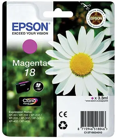 Epson 18 Tintenpatrone für XP-102, XP-205, XP-302, XP-30, XP-402, XP-202, XP-305, XP-405 Magenta Seitenertrag 180