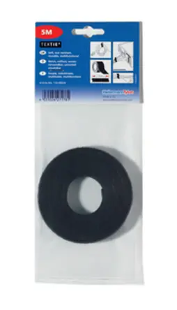 Produktfoto 1 von HellermannTyton Textile Polyamid, Polypropylen Kabelbinder Haken & Schleife Schwarz 13 mm x 1 m
