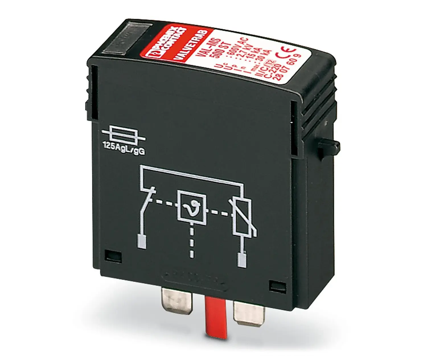 Produktfoto 1 von Phoenix VAL Überspannungsschutz Schutzmodul für Überspannungsableiter 30 kA 500V ac, DIN-Hutschiene, -40 °C→80 °C