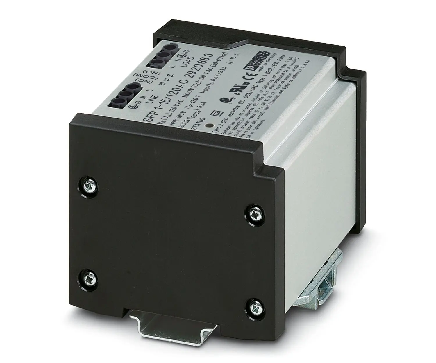 Produktfoto 1 von Phoenix SFP 1-15/120AC Überspannungsschutz Überlastschutzgerät 10 kA 150V ac, DIN-Hutschiene, Schraubanschlussklemme,