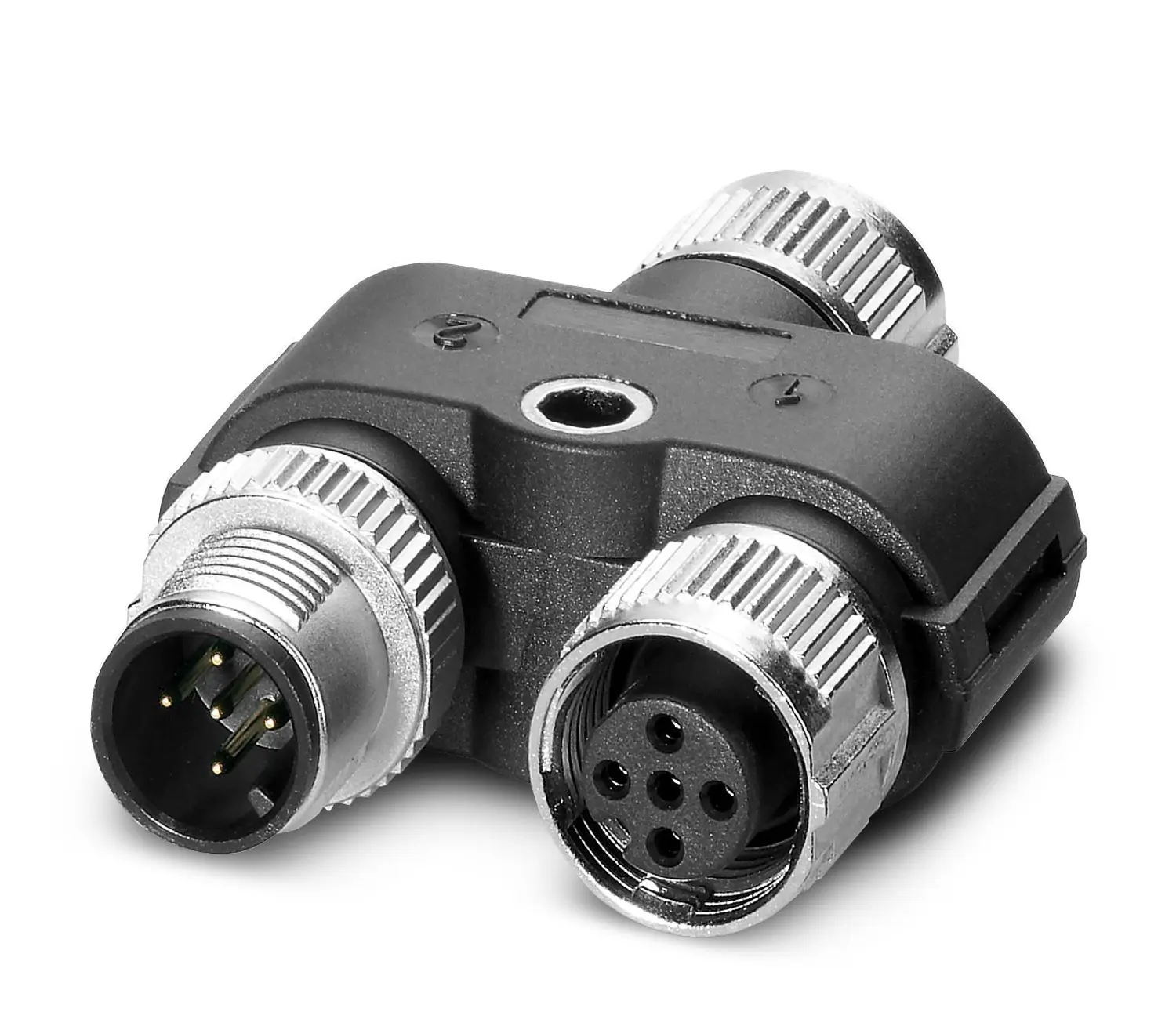Produktfoto 1 von Phoenix Contact, Gerade SAC-5PY-F/M-F VP SH Rundsteckverbinder Adapter 5 M12, IP65, IP40 Buchse 5 M12