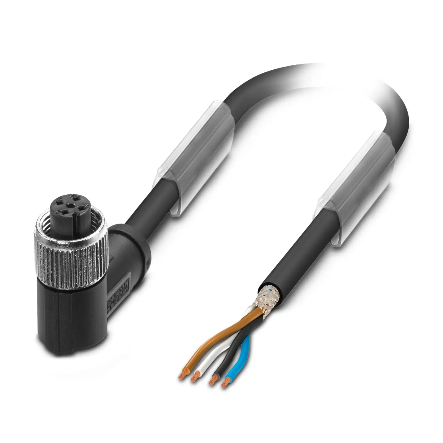 Produktfoto 1 von Phoenix Contact SAC-4P- 5.0-PUR/M12FR SH, 4-polig Sensor-Betätigungselementkabel, Rechtwinklig Buchse 4 / Nicht