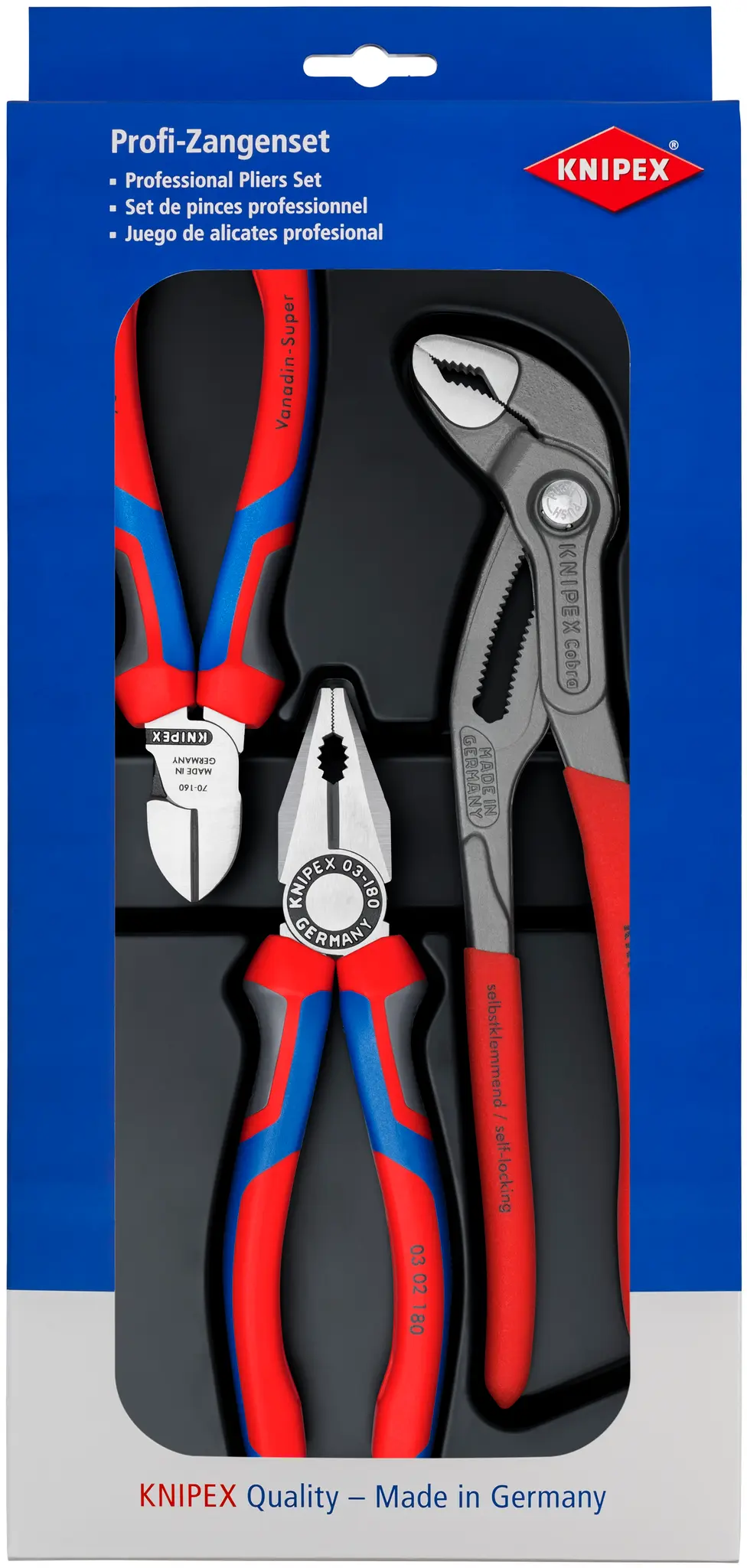 Produktfoto 1 von Knipex Zangensatz 3 Stk. 305 mm Kombizange, Seitenschneider, Wasserpumpenzange