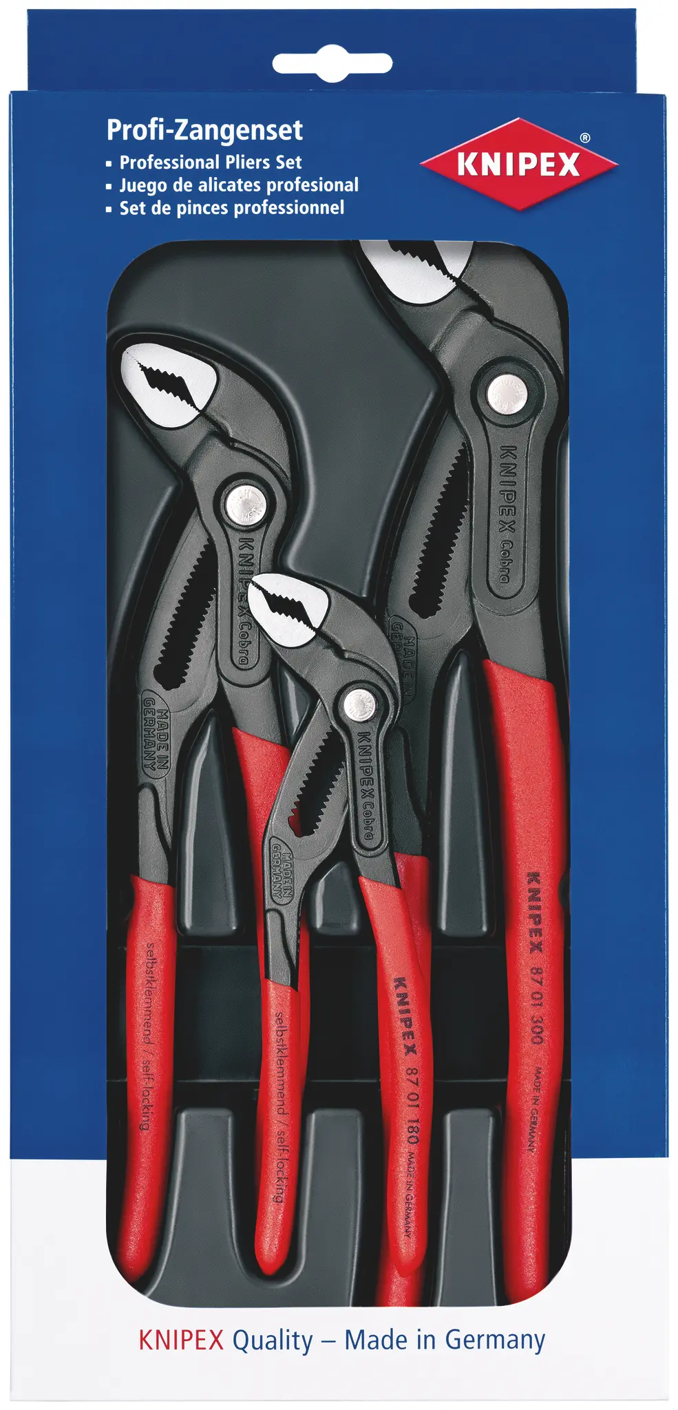 Produktfoto 1 von Knipex Cobra® Wasserpumpenzangen-Set 3 Stk. 180 → 300 mm Wasserpumpenzange