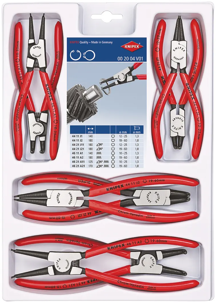 Produktfoto 1 von Knipex Sicherungsringzangen-Satz 8 Stk. 12 Zoll Sicherungsringzangen