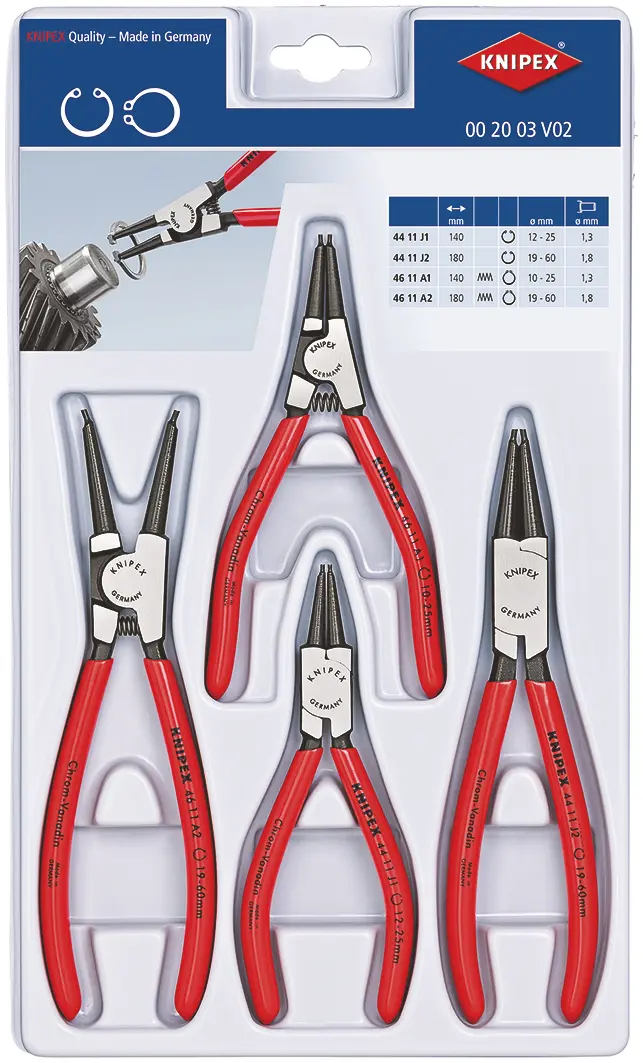 Produktfoto 1 von Knipex Sicherungsringzangen-Satz 4 Stk. 180 mm Sicherungsringzangen