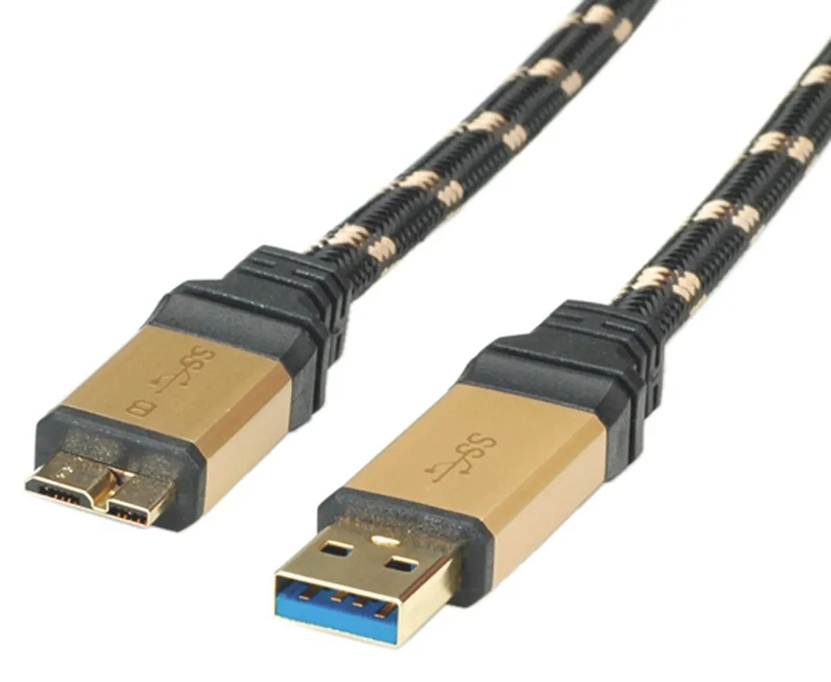 Produktfoto 1 von Roline Stecker USB-Kabel, USB Typ A Stecker / Micro-USB Typ B, 800 mm USB 3.0 Gold, Schwarz