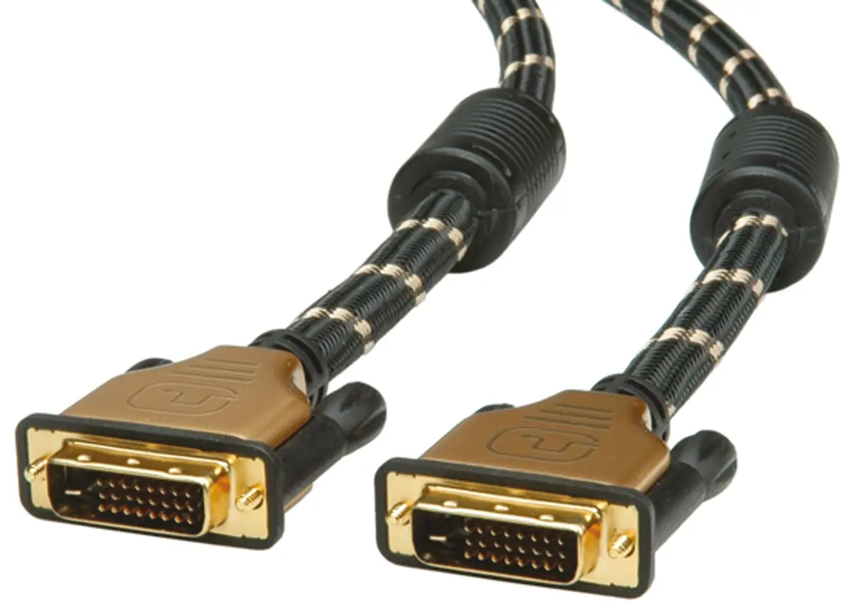 Produktfoto 1 von Roline DVI-Kabel A DVI-D Dual Link - Stecker B DVI-D - Stecker, 3 m Nylon Gold, Schwarz